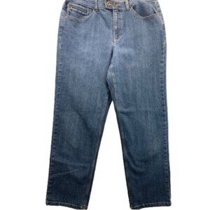 Liz Claiborne Womens Jeans 12 Petite Blue Denim Straight Zip-Pocket Comfy Casual